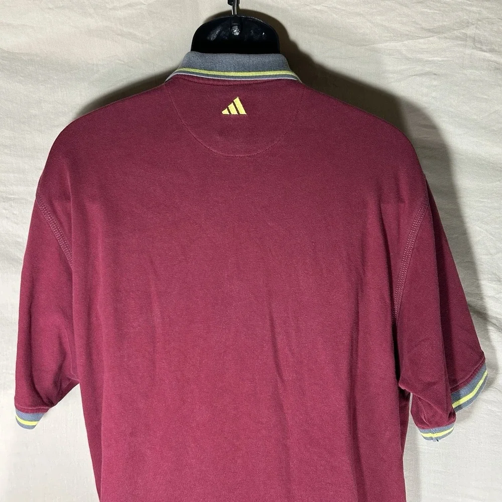 Vintage adidas Mens XL Burgundy Quarter Zip Polo Shirt Cotton Golf Casual‎